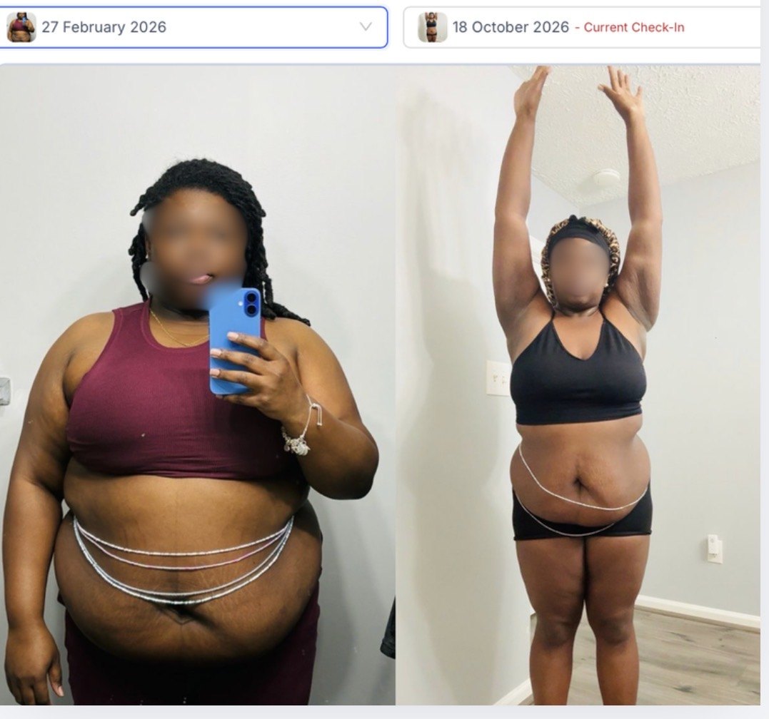 Shapeshifter client transformation — February 27, 2026 starting photograph and October 18, 2026 progress check-in