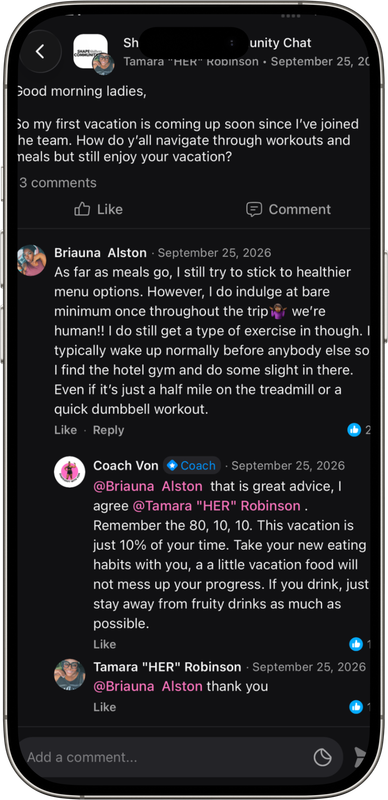 Your community — inside the coaching app